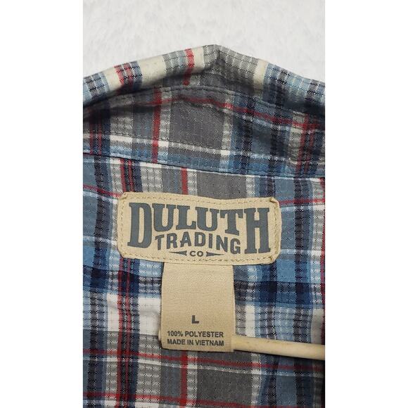 Duluth Trading Co. Men's L Plaid Work Shirt Short Sleeve Gray Blue Western - Picture 8 of 9